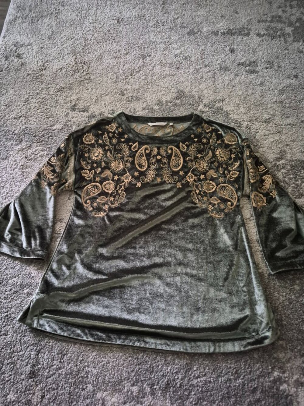Soft Surroundings XS Green Embroidered Velour Oversized Tunic Top